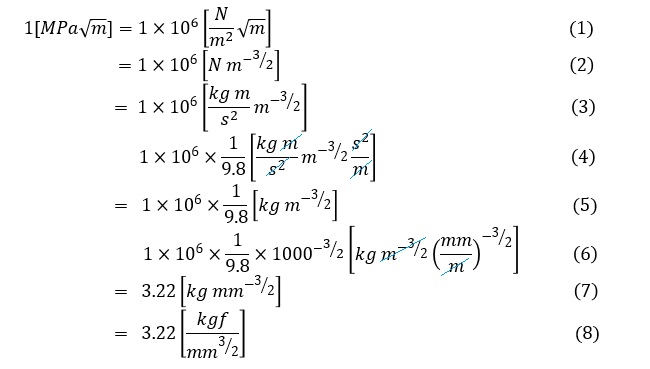 [MPa√m]から[kgf/mm^(3/2)]への単位換算