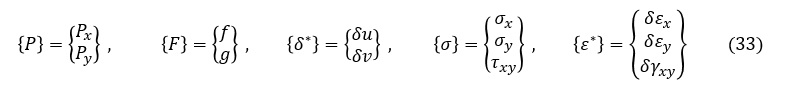 Ｐｘ，Ｐｙ，ｆ，ｇ，δｕ．δｖ，δεｘ，δεｙ，δγｘｙのベクトル表示